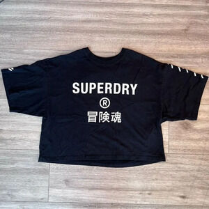 Superdry‎ Womens Black Short Sleeve Cropped Code Core Sport T-Shirt Size 8